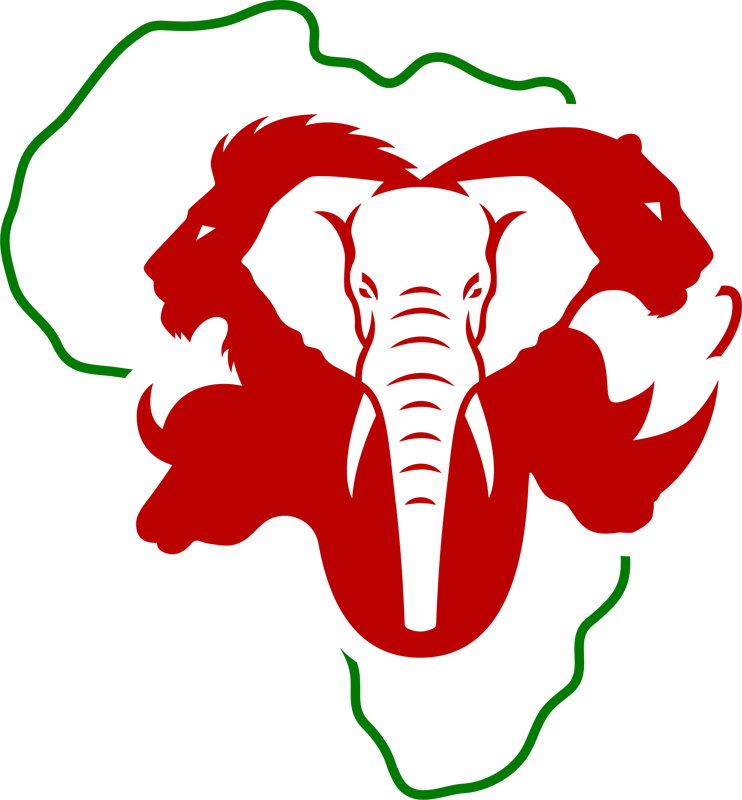 Big Five Shipping emblem — elephant, lion and wildlife within the outline of Africa